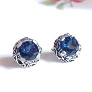 VTG SIGNED MIRACLE SAPPHIRE BLUE GLASS EARRINGS